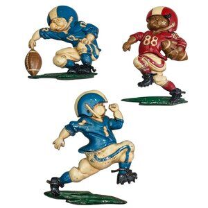 Vintage 1976 Homco Cast Metal Football Players - 3 Wall Art 70s Boys Room Decor